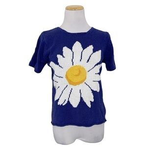 Vintage Jones New York Sport Knit Sweater Top Floral Short Sleeve Flower